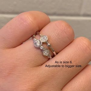 925 Wide Round Double Band CZ Adjustable Ring